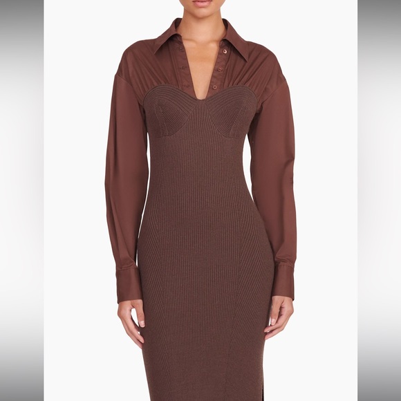 🏷🔖 NWT STAUD Hazel Layered Mixed-Media Dress - Picture 5 of 7